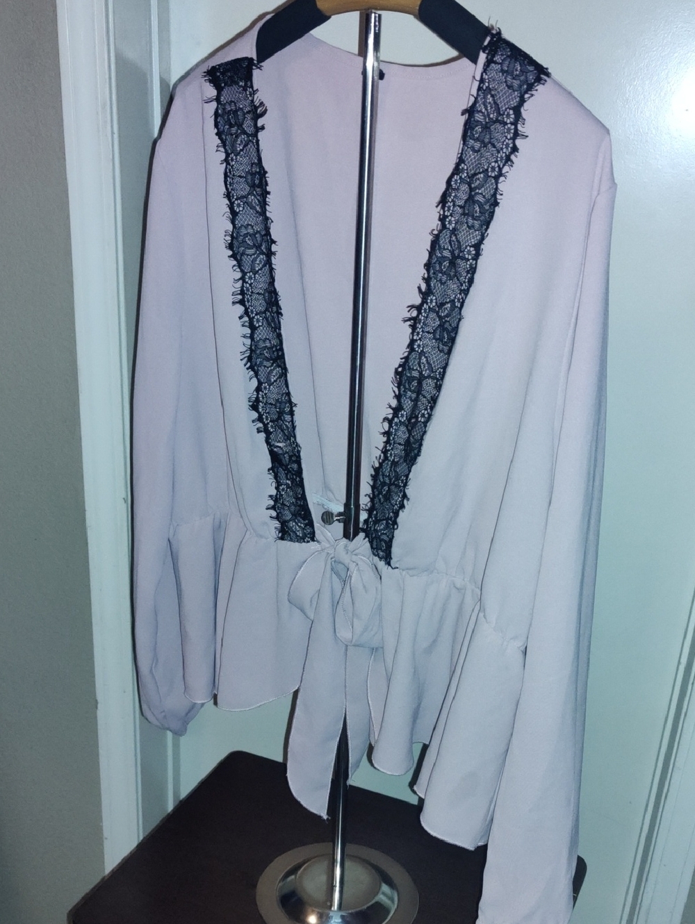 Light Pink Lace-Trim Tie-Front Blouse